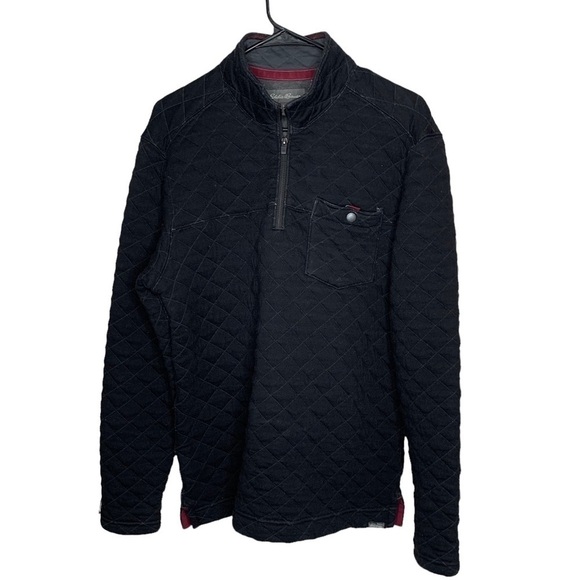 Eddie Bauer Mens Quilted pullover 1/4 zip jacket size Medium black - Picture 1 of 6